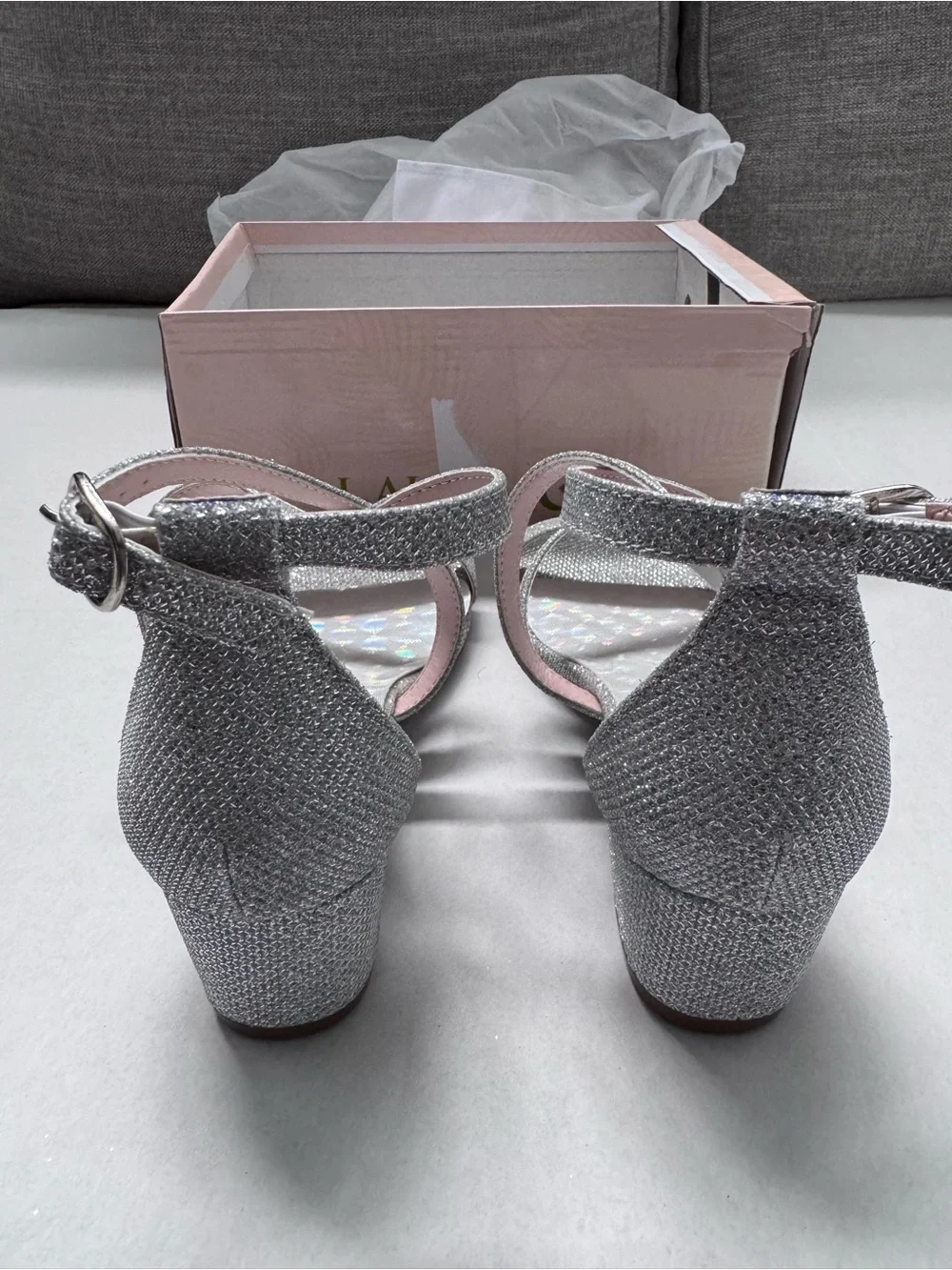 Big Girls Glitter Silver Sandals with Heels - Size 4